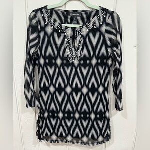 INC International Concepts Black and White Patterned Blouse
